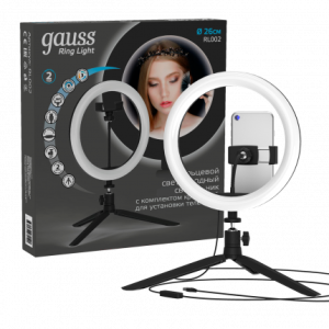 Светильник Gauss кольцевой 14W 700lm 3000-6500K 5V USB IP20 260*23мм черный дим пульт LED 1/20